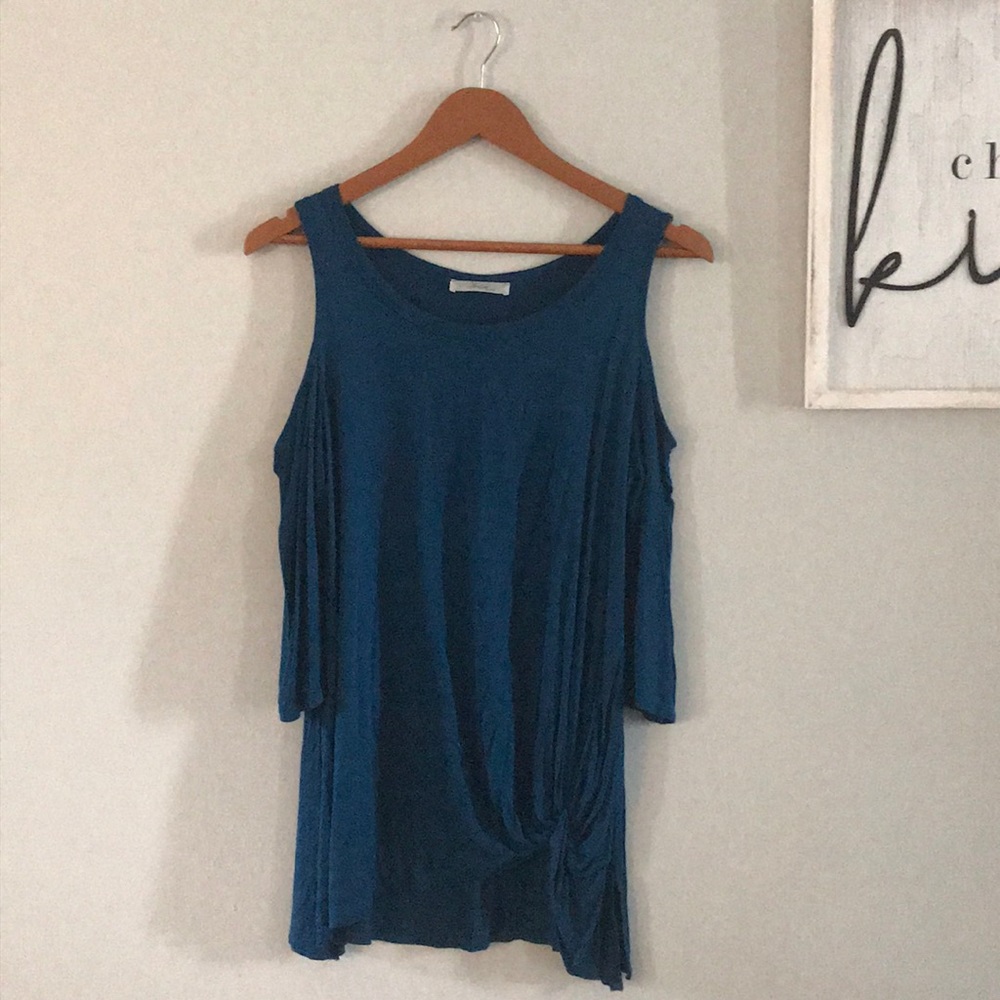 Women's Dark Teal Knotted Cold Shoulder Top